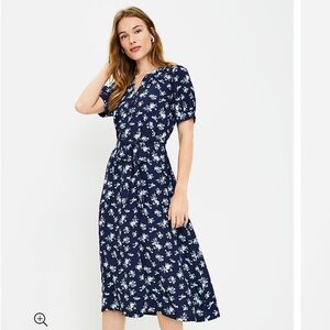 NWT LOFT Floral Smocked Tie Waist Midi Dress